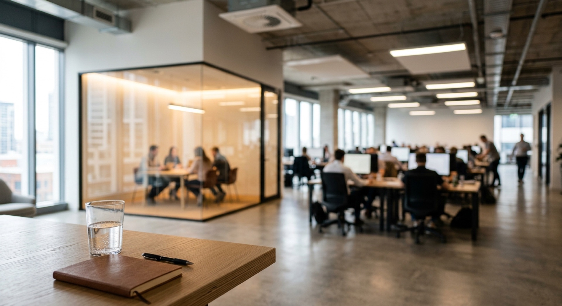 An open-plan office floor on a working day